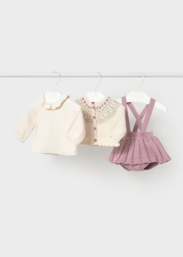 COMPLETO 3 PEZZI CON GONNA NEONATA MAYORAL