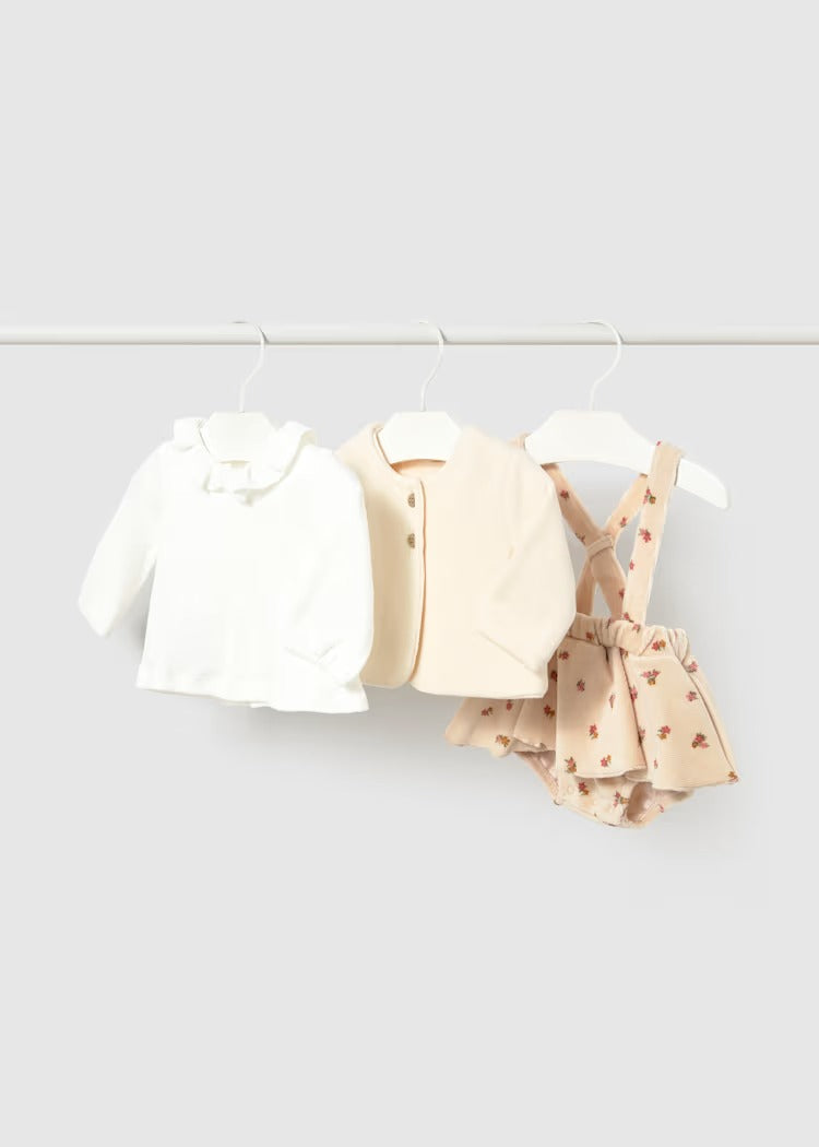COMPLETO 3 PEZZI CON GONNA NEONATA MAYORAL