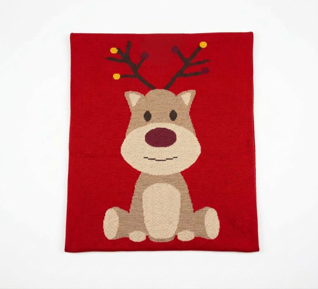 COPERTINA RENNA NATALE IN PURA LANA