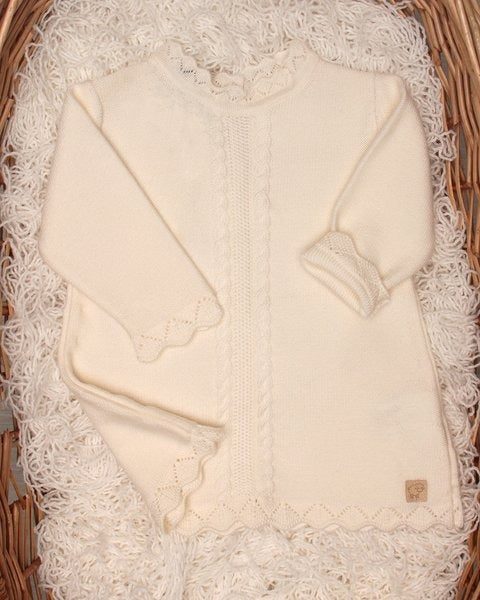 VESTITINO NEONATA MERLETTO IN PURA LANA MERINO MAGLIFICIO DI VERONA