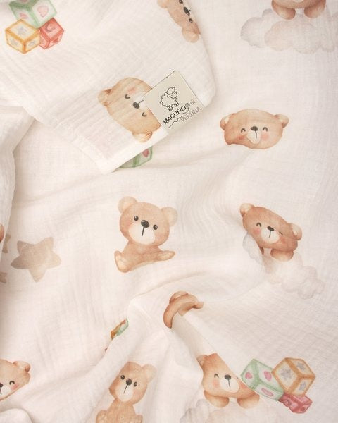 MUSSOLA PER NEONATI TEDDY 65x100cm IN COTONE BIO MAGLIFICIO DI VERONA