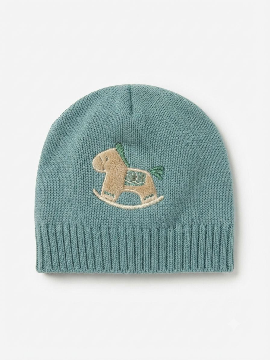 CAPPELLINO IN MAGLIA CON RICAMO CAVALLUCCIO A DONDOLO PRIMODI'