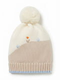 CAPPELLINO IN MAGLIA BICOLORE CON PONPON CON RICAMO FLOREALE PRIMODI'