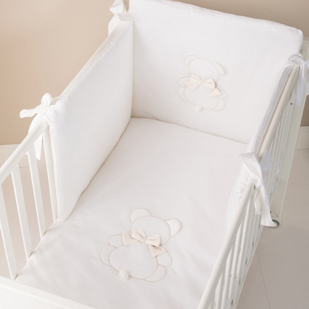 SET PIUMONE E PARACOLPI LETTO 4pz FIOCCO BIANCO