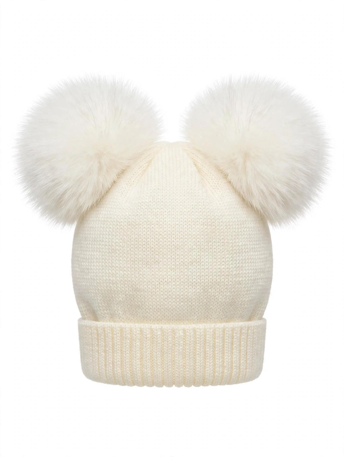 CAPPELLINO IN MAGLIA CON DOPPIO PON-PON IN PELLICCIA VOLPE FINLANDESE CATYA