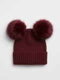 CAPPELLINO IN MAGLIA CON DOPPIO PON-PON IN PELLICCIA VOLPE FINLANDESE CATYA