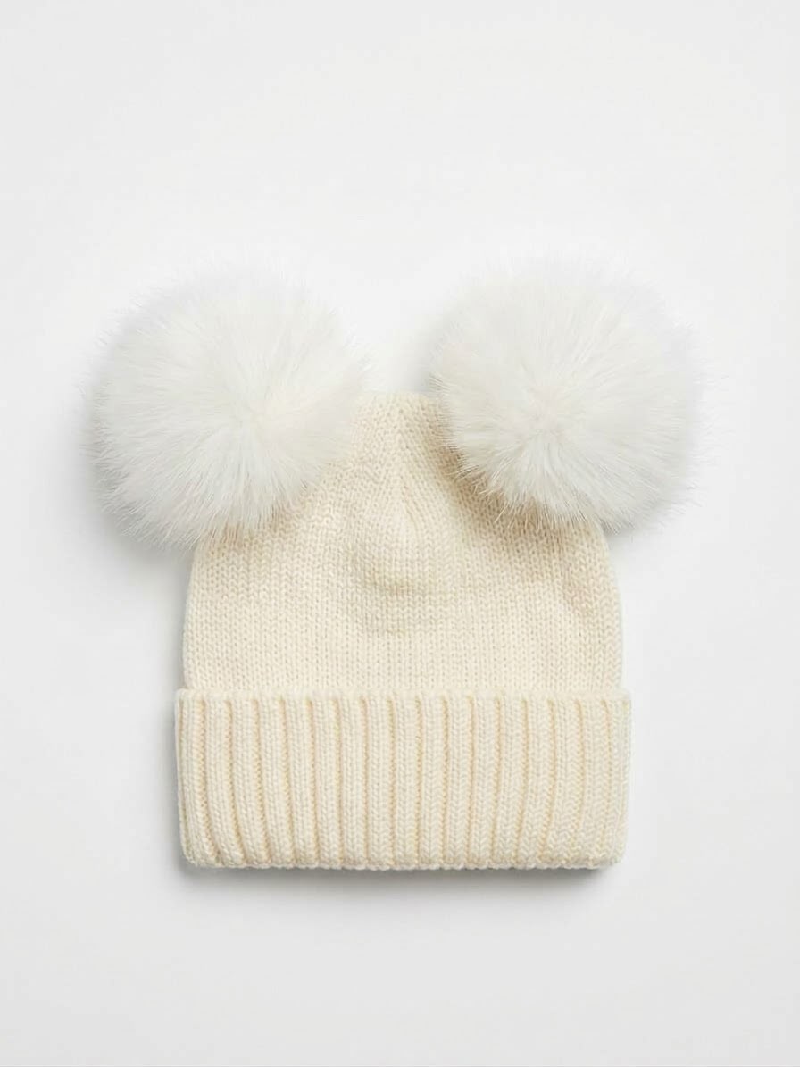 CAPPELLINO IN MAGLIA CON DOPPIO PON-PON IN PELLICCIA VOLPE FINLANDESE CATYA