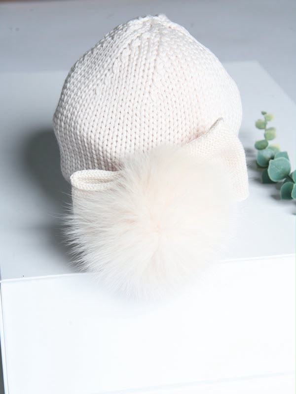 CAPPELLO IN MAGLIA CON FIOCCO E POMPON IN VERA VOLPE FINLANDESE CATYA