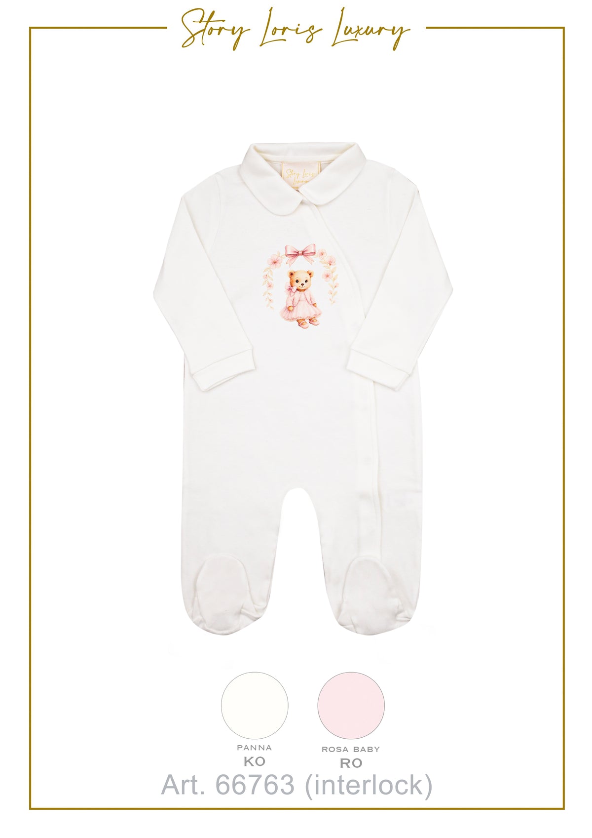 TUTINA NEONATA IN INTERLOCK CON STAMPA ORSETTA E CORONA FLOREALE STORY LORIS