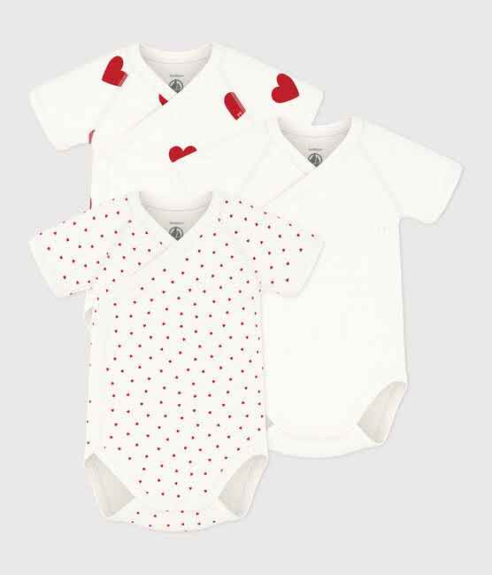 CONFEZIONE DA 3 BODY A MANICHE CORTE IN COTONE CON CUORI