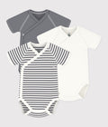 SET 3 BODY INCROCIATI A MANICHE CORTE, A RIGHE, IN COTONE, PER NEONATI PETIT BATEAU