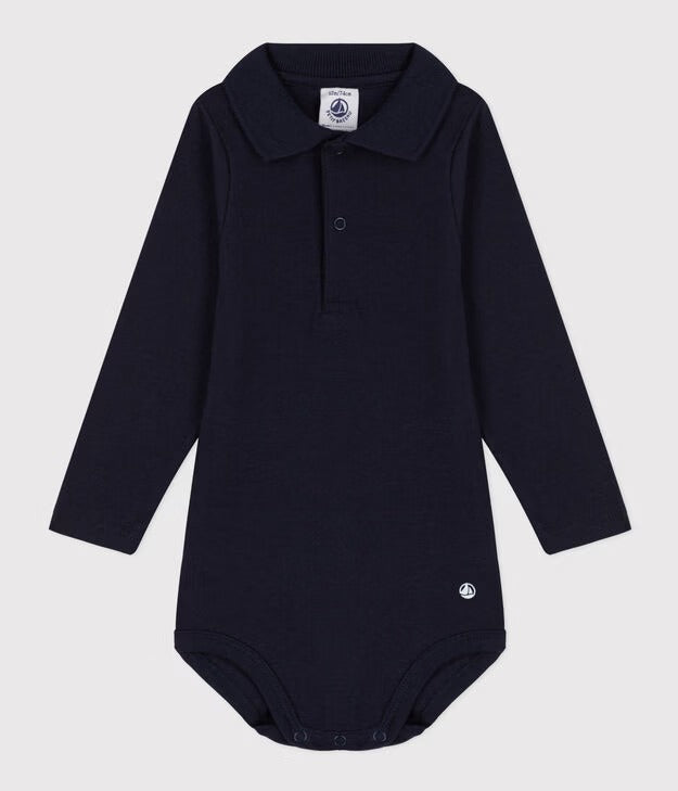 BODY CON COLLETTO A POLO IN COTONE TINTA UNITA PETIT BATEAU