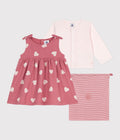 SET DUE PEZZI NEONATO IN COTONE CON CARDIGAN TINTA UNITA E ABITO CON STAMPA PETIT BATEAU