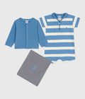 SET DUE PEZZI IN COTONE CON CARDIGAN TINTA UNITA E TUTINA CORTA NEONATO PETIT BATEAU