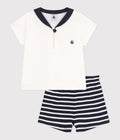COMPLETO NEONATO 2 PEZZI IN COTONE CON T-SHIRT CON COLLETTO ALLA MARINARA PETIT BATEAU