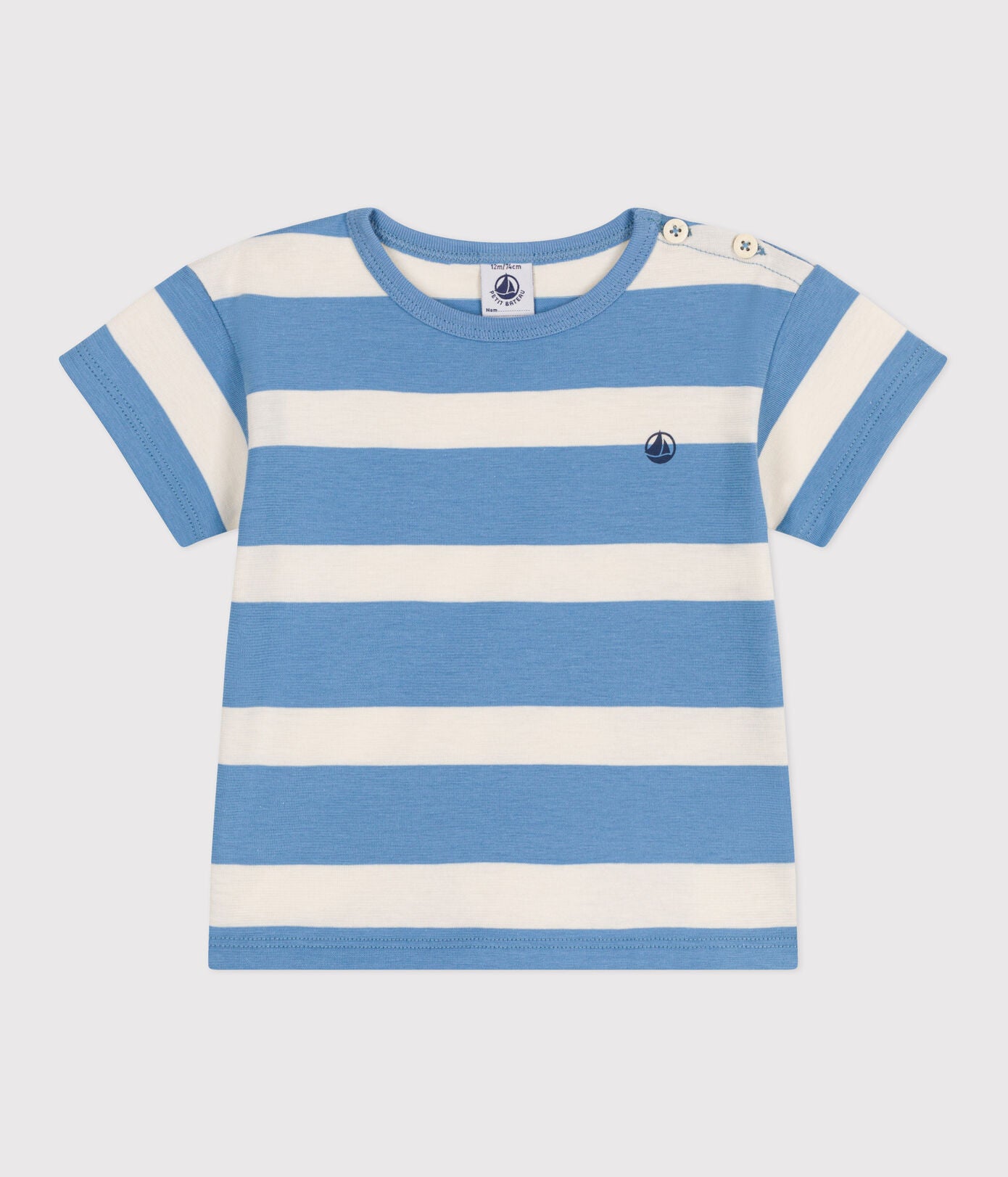 T-SHIRT A MANICHE CORTE IN COTONE A RIGHE NEONATO PETIT BATEAU