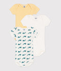SET 3 BODY A MANICHE CORTE IN COTONE CON BALENE PETIT BATEAU