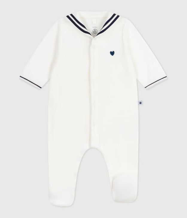TUTINA NEONATO IN VELLUTO-CINIGLIA CON COLLO A V PETIT BATEAU