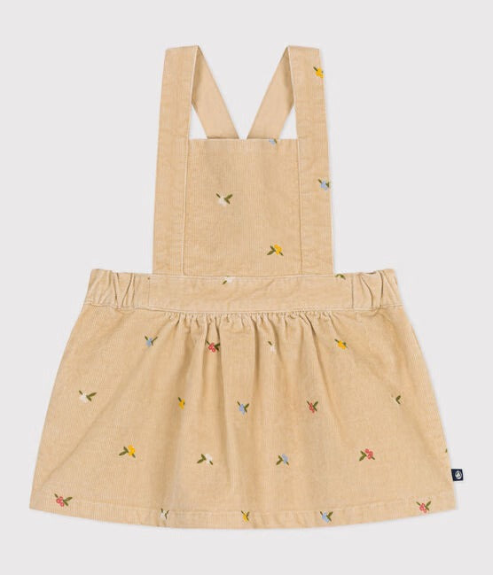 VESTITO IN VELLUTO A COSTINE CON FIORI RICAMATI NEONATA PETIT BATEAU