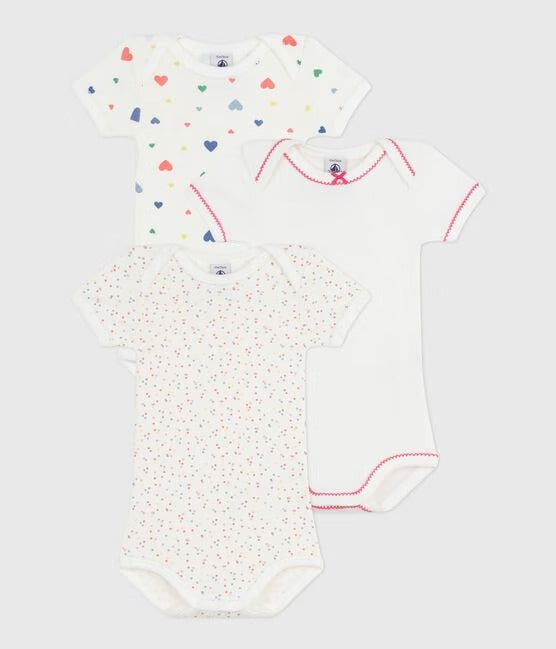 SET 3 BODY MANICHE CORTE STAMPA CUORI PETIT BATEAU