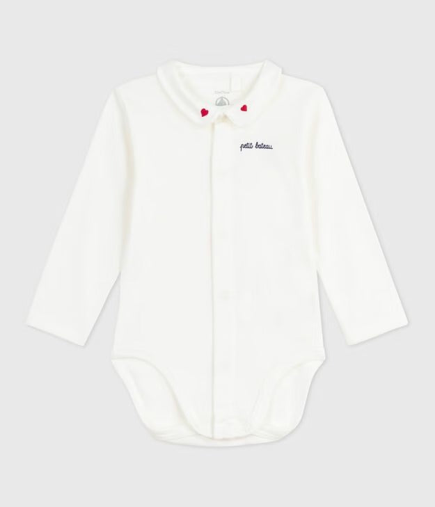 BODY CON COLLETTO RICAMATO E SCRITTA SUL PETTO NEONATO PETIT BATEAU