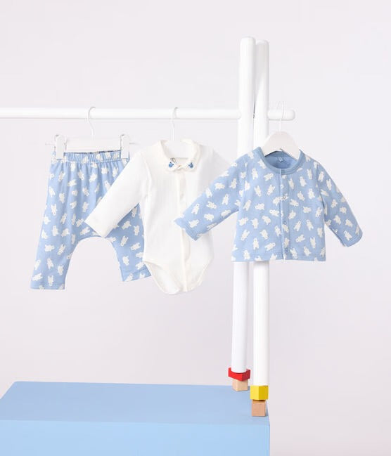 SET 3 PEZZI CON ORSO STAMPATO E BODY CON COLLETTO PETIT BATEAU