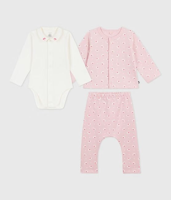 SET 3 PEZZI CON STAMPA A CUORI E FIORI BODY CON COLLETTO RICAMATO PETIT BATEAU