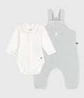 SET CON SALOPETTE IN COTONE TINTA UNITA CON DETTAGLI RAFFINATI PETIT BATEAU