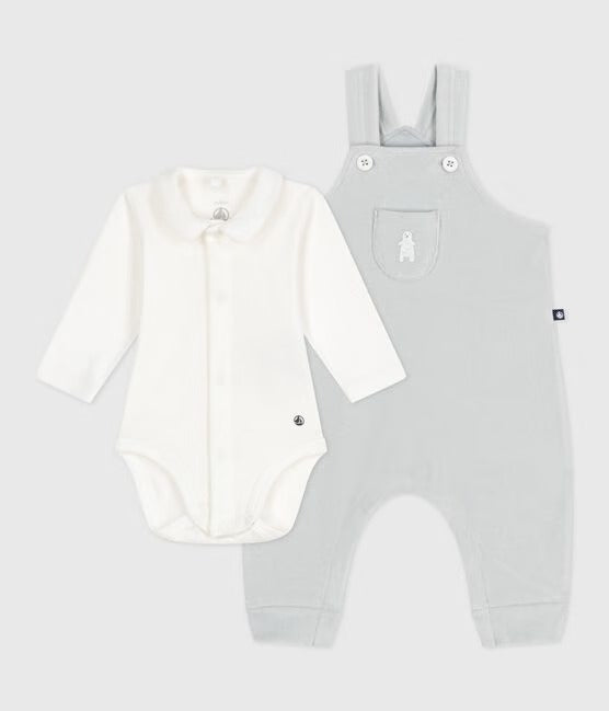 SET CON SALOPETTE IN COTONE TINTA UNITA CON DETTAGLI RAFFINATI PETIT BATEAU
