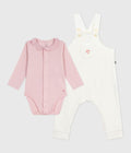 SET CON SALOPETTE IN COTONE TINTA UNITA CON DETTAGLI RAFFINATI PETIT BATEAU