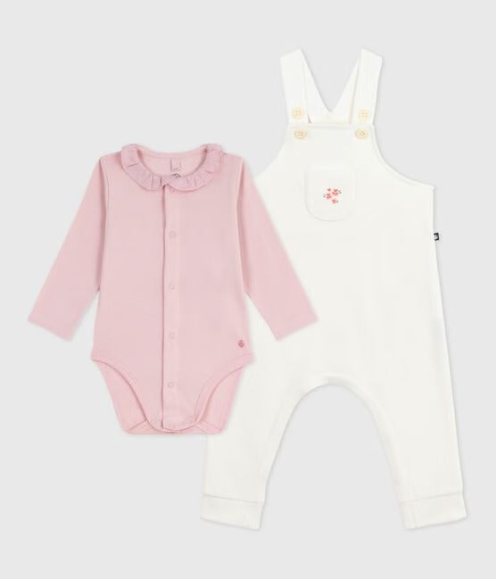 SET CON SALOPETTE IN COTONE TINTA UNITA CON DETTAGLI RAFFINATI PETIT BATEAU