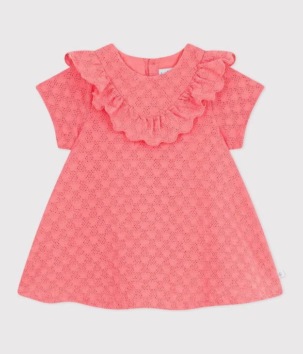 ABITO A MANICHE CORTE IN SANGALLO CON MOTIVO A CUORI NEONATA PETIT BATEAU