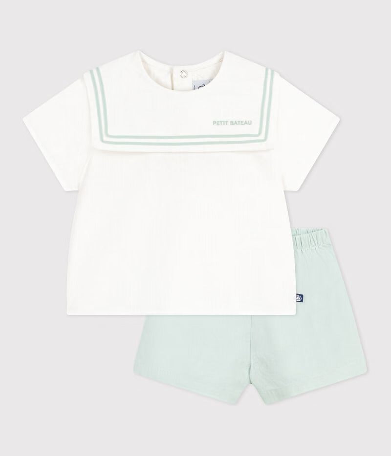 COMPLETO NEONATO DUE PEZZI IN MISTO COTONE LINO PETIT BATEAU