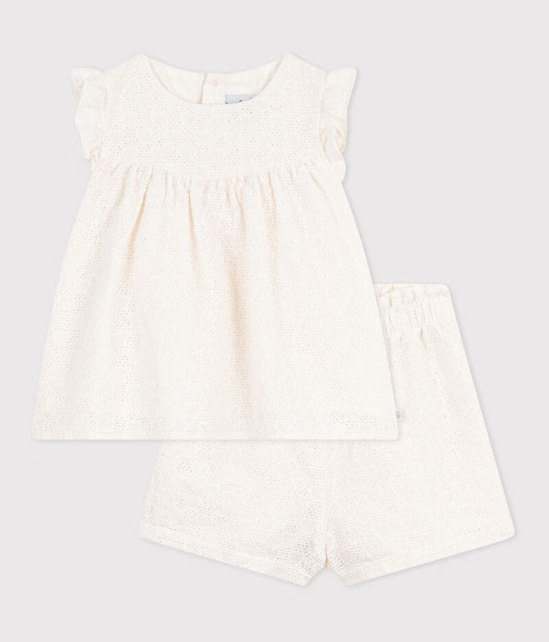 COMPLETO DUE PEZZI IN SANGALLO CON MOTIVO A CUORI PETIT BATEAU