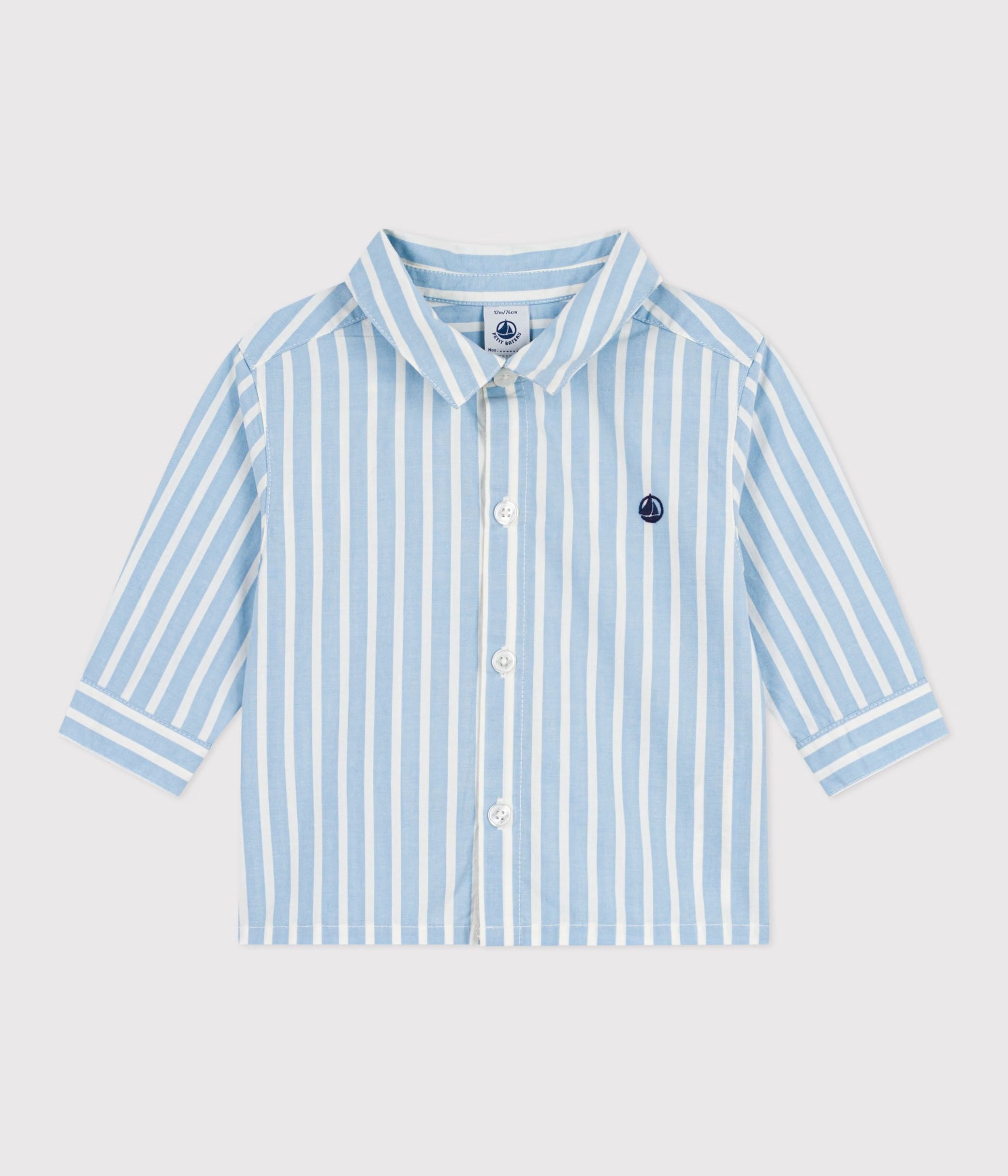 CAMICIA A MANICHE LUNGHE A RIGHE IN COTONE PETIT BATEAU