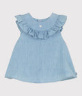 BLUSA SENZA MANICHE IN CHAMBRAY DI COTONE RICAMATO PETIT BATEAU