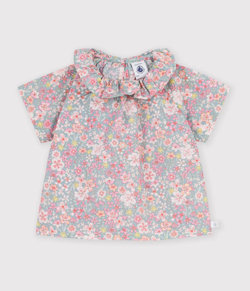 BLUSA NEONATA A MANICHE CORTE IN COTONE CON STAMPA A FIORI PETIT BATEAU