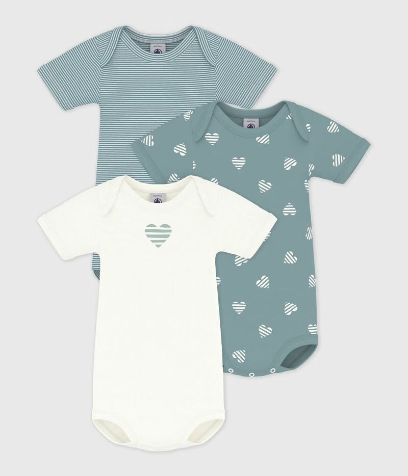 SET DI BODY A MANICHE CORTE IN COTONE CON CUORE PETIT BATEAU