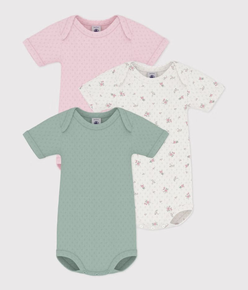 SET DI BODY A MANICHE CORTE IN COTONE TRAFORATO PETIT BATEAU