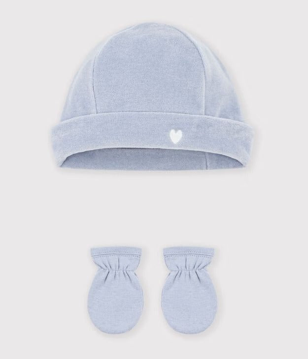 SET CUFFIETTA E MUFFOLE TINTA UNITA IN CINIGLIA NEONATO PETIT BATEAU