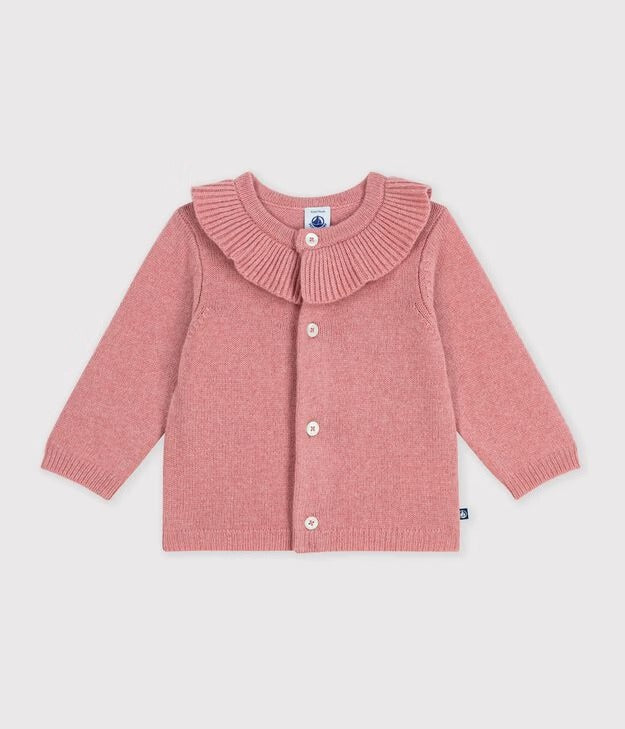 CARDIGAN IN MAGLIA MISTO LANA TINTA UNITA CON COLLETTO PETIT BATEAU