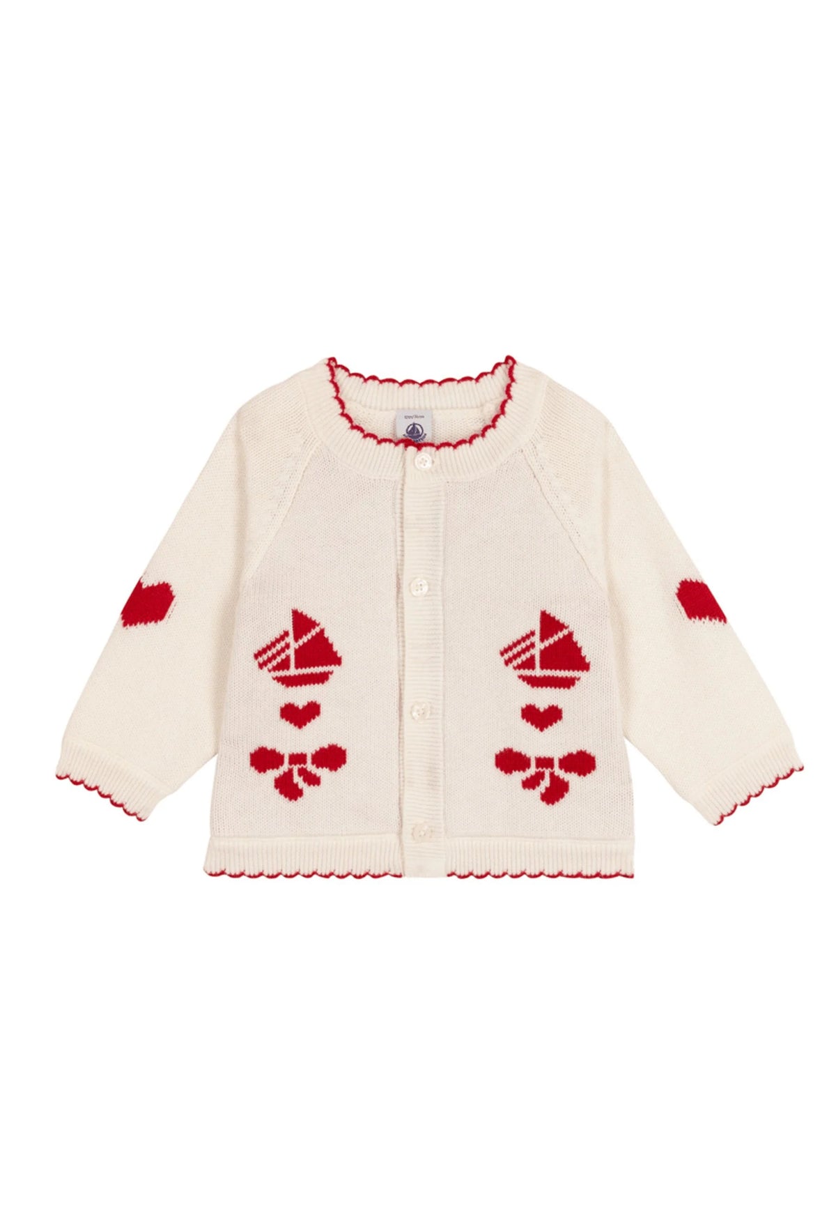 CARDIGAN MANICA LUNGA SMERLATO CON PICCOLI CUORICINI, FIOCCHETTI E BARCHETTE PETIT BATEAU