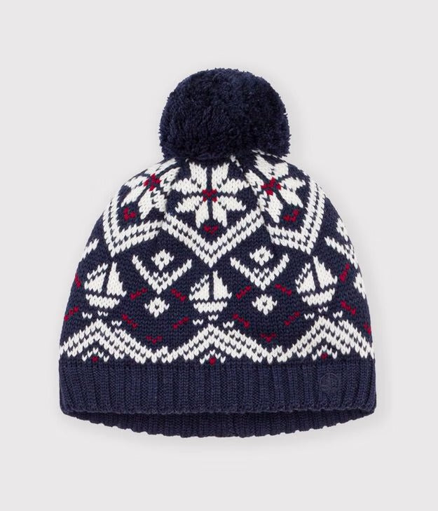 CAPPELLINO IN MISTO LANA E COTONE JACQUARD CON FODERA IN PILE NEONATO PETIT BATEAU