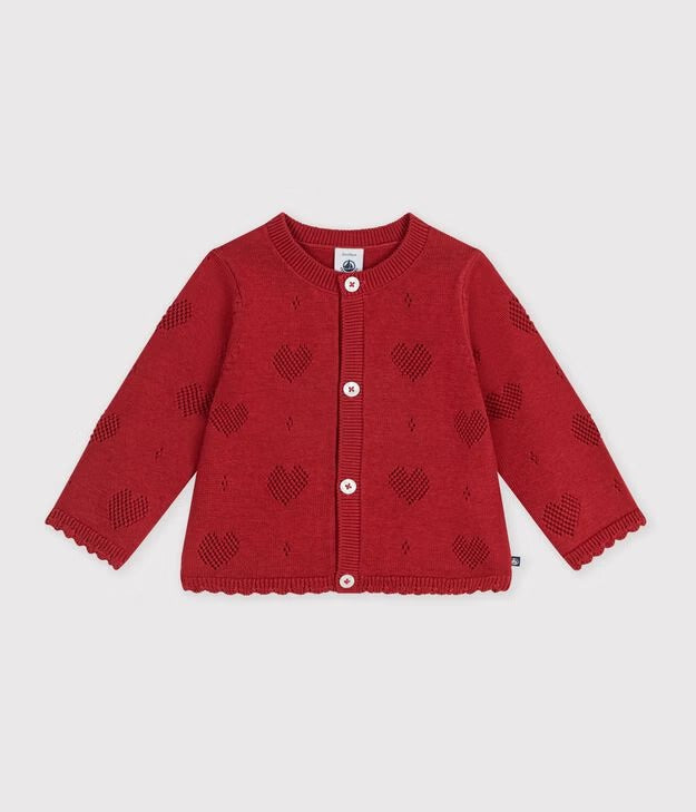 CARDIGAN IN COTONE CON MOTIVO A CUORI NEONATA PETIT BATEAU