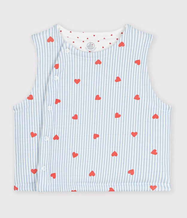 CARDIGAN SENZA MANICHE DOUBLE FACE IN COTONE CON STAMPA A CUORI PETIT BATEAU