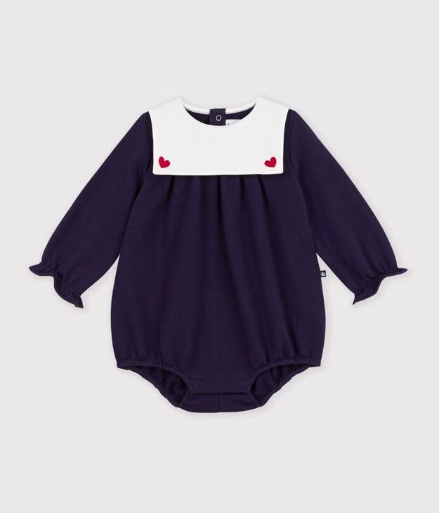 TUTINA CORTA CON COLLETTO IN COTONE TINTA UNITA NEONATO PETIT BATEAU