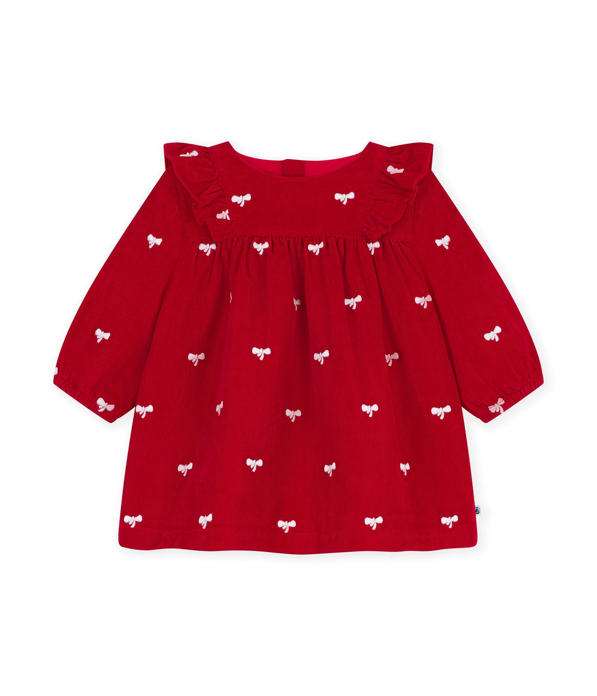 VESTITINO A MANICHE LUNGHE IN VELLUTO A COSTE CON RICAMO A FIOCCO PETIT BATEAU