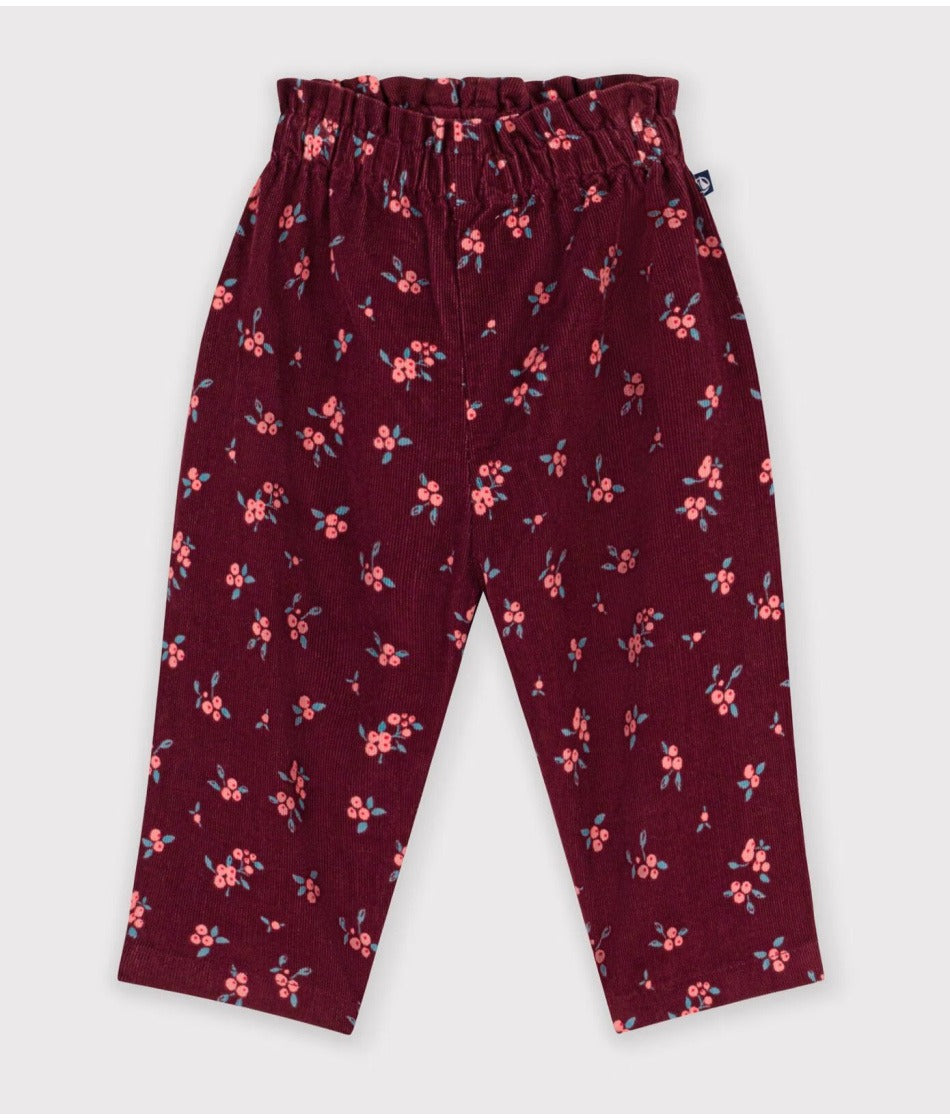 PANTALONI DA NEONATO-A IN VELLUTO A COSTE CON STAMPA FLOREALE PETIT BATEAU