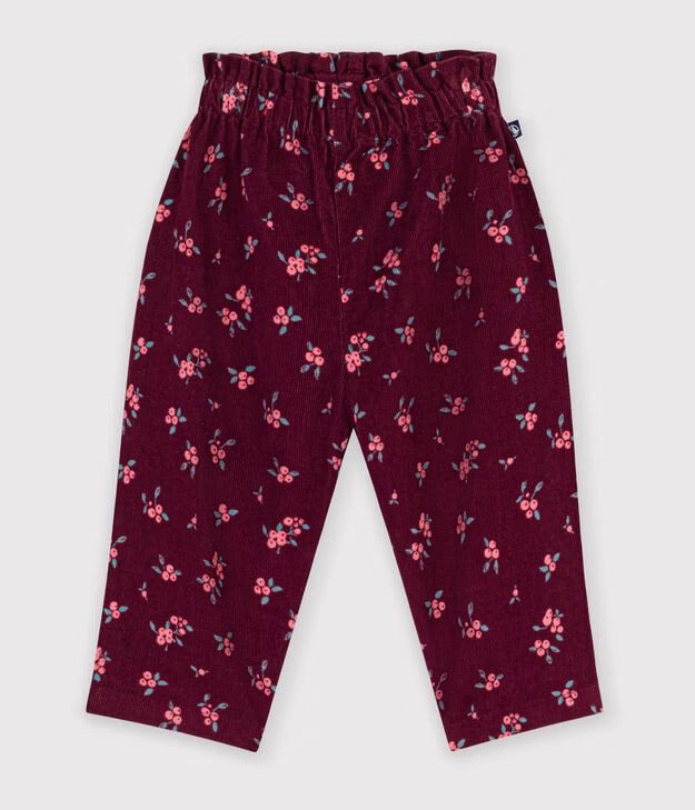 PANTALONI DA NEONATO-A IN VELLUTO A COSTE CON STAMPA FLOREALE PETIT BATEAU