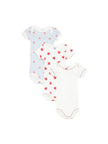 SET 3 BODY PER NEONATI A RIGHE CON STAMPA A CUORI PETIT BATEAU